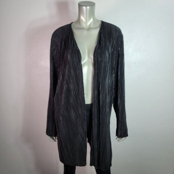 Catherines Top Plus Size 1X 18/20W Open Front Stretch Long Sleeve Casual Black - Picture 2 of 6